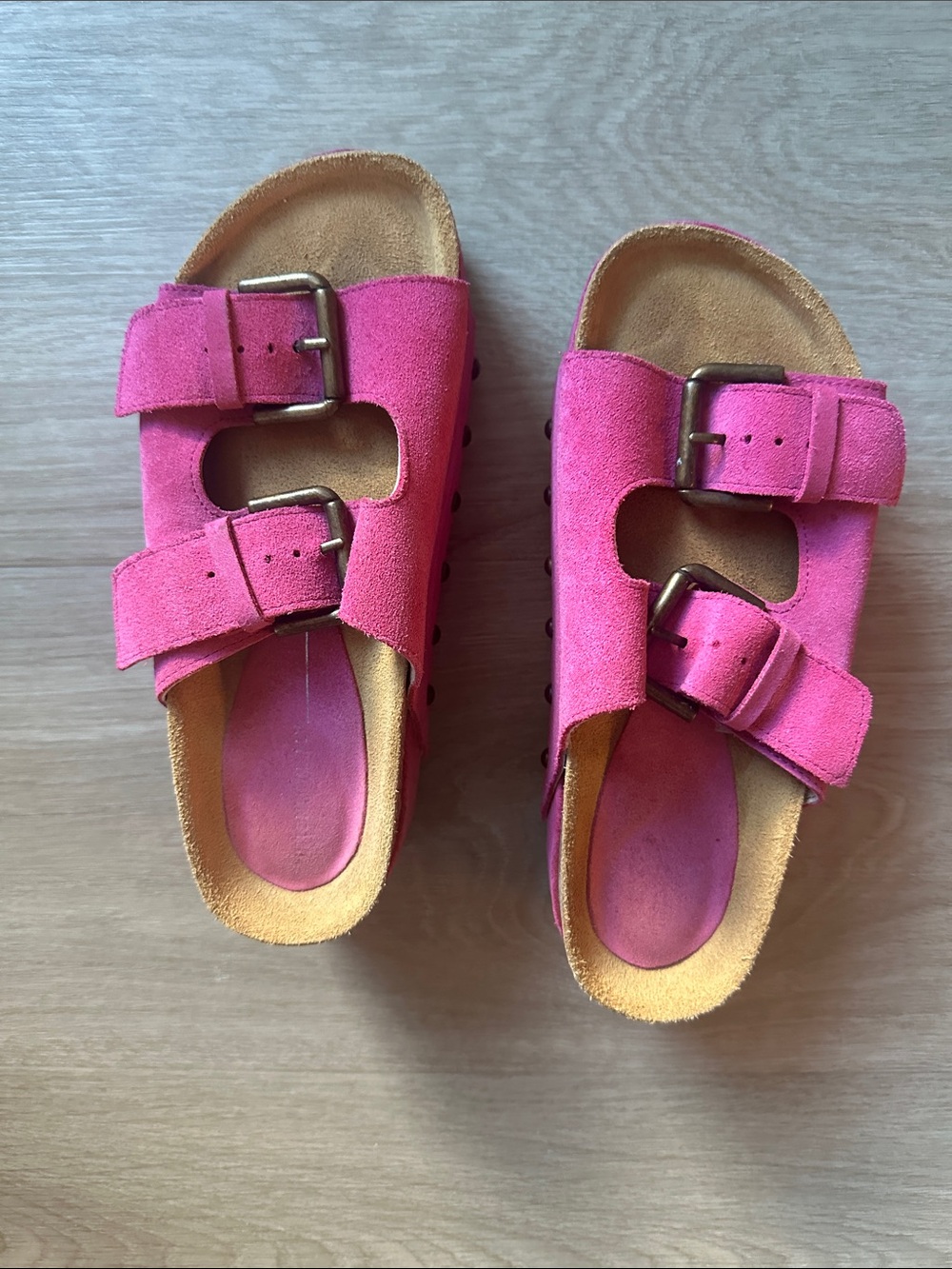 Free People Intentionally Bright Pink Double-Buckle Suede Women’s Sandals